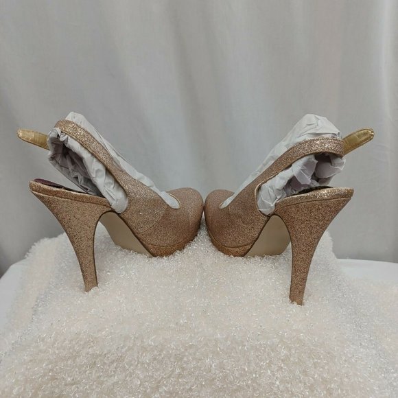 Madden Girl Sookiee Shoes Size 8.5 Gold Glitter Sling Back Platform Heels Pumps - Picture 7 of 10